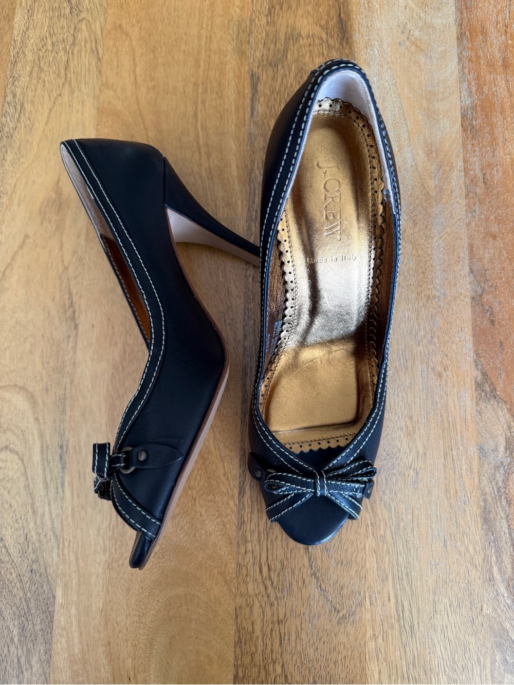 J. Crew Fulham Leather Peep-Toe Black Heels - Size 9 - Picture 5 of 12